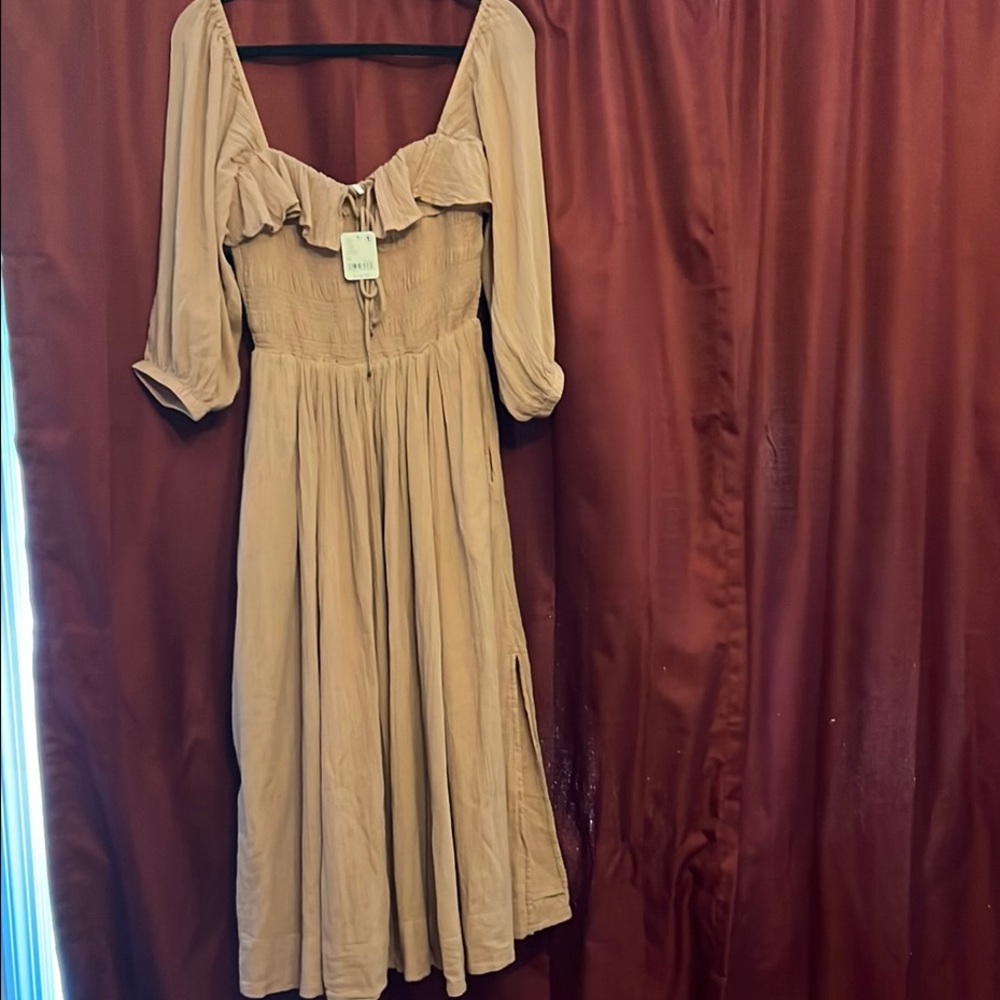 Free People Tan Long Sleeve Dress
